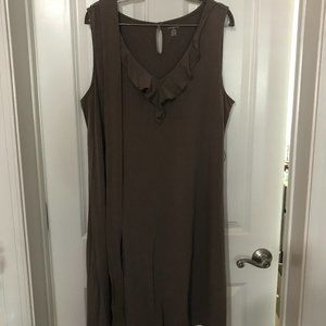 Lands End 1X taupe v-neck sundress with tie belt